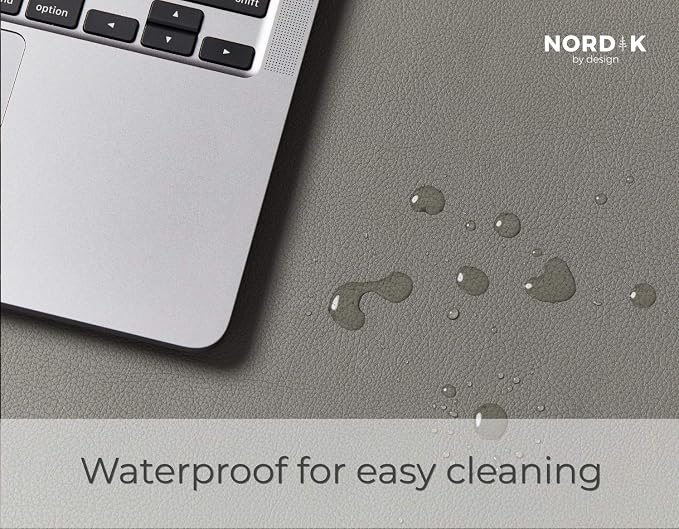 Nordik Leather Desk Mat - Alaskan Gray - Large Leather Desk Pad (35x17 in) | Premium Vegan Leather Desk Pad with Cable Organizer, Giftable, Extended Waterproof Mouse Mat, Non-Slip Desk Pad Protector