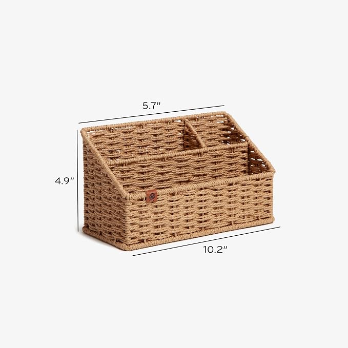 U Brands Woven All-in-1 Desk Organizer, Rattan, 1 Count, for Home Office