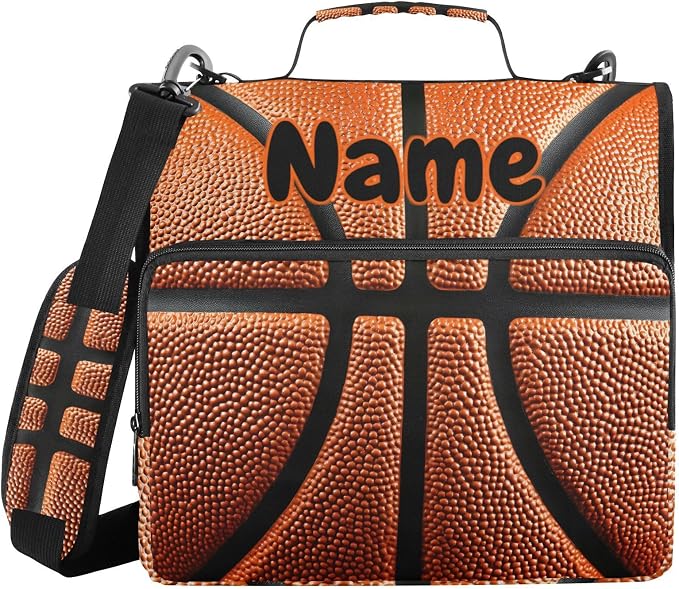 Custom Basketball Ball Skin 3 Ring Binder Bag 1.5 inch Personalized Name Binder Organizer 500 Sheet Documents Storage for School Office
