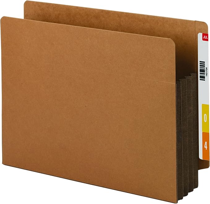 Smead End Tab Pocket, Reinforced Straight-Cut Tab, 3-1/2" Expansion, Extra Wide Letter Size, Redrope with Dark Brown Gusset, 10 per Box (73681)