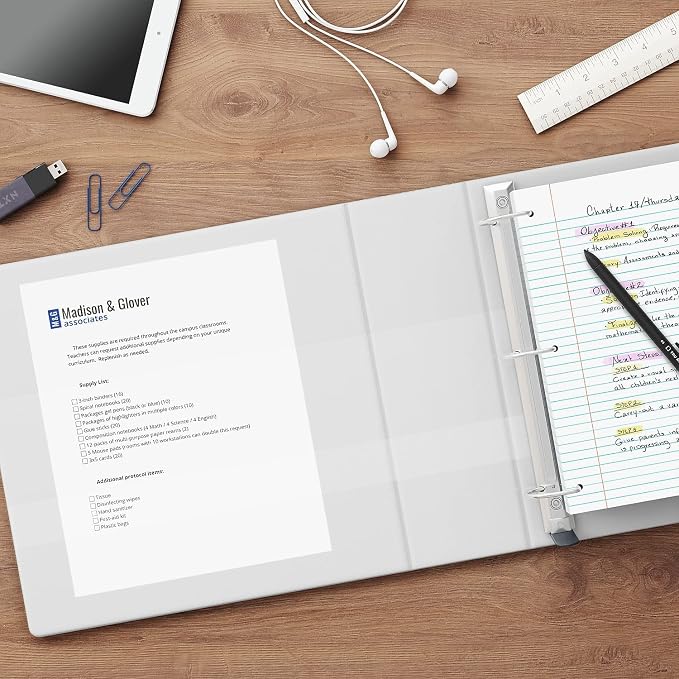 Staples Heavy-Duty 1.5-Inch 3-Ring View Binder, Durable, 350 Sheets | Reinforced spine for durable everyday school and office storage.