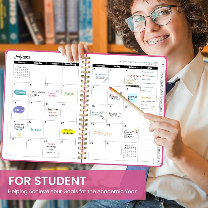 Taja Planner 2026-2027, Jul 2026-Jun 2027 Monthly & Weekly Calendar Book | 8.5" x 11", Hardcover Academic Calendar with Tabs, Teacher Student Agenda Book for School Office Supplies - Berry Pink