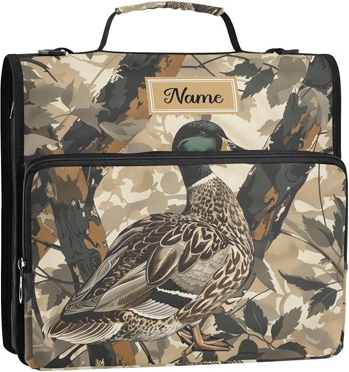 Custom Mallard Ducks Camouflage 3 Ring Zipper Binder with Handle | 1.5 inch Binder Organizer 2 inch Binder Organizer, Multi Pockets Office File Folder with Shoulder Strap 500 Sheet Capacity