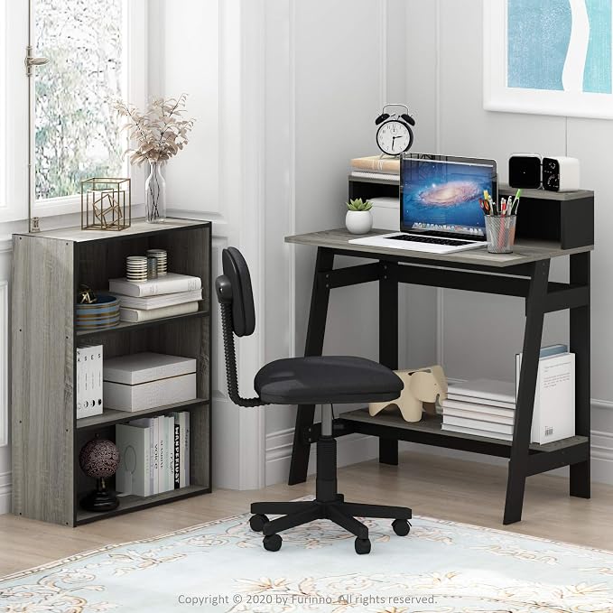 Furinno Simplistic A Frame Computer Desk, Black/French Oak Grey | with Monitor Stand, A Frame Computer Desk, Office Desk, for Home Office, Bedroom, Study Room, Dorm