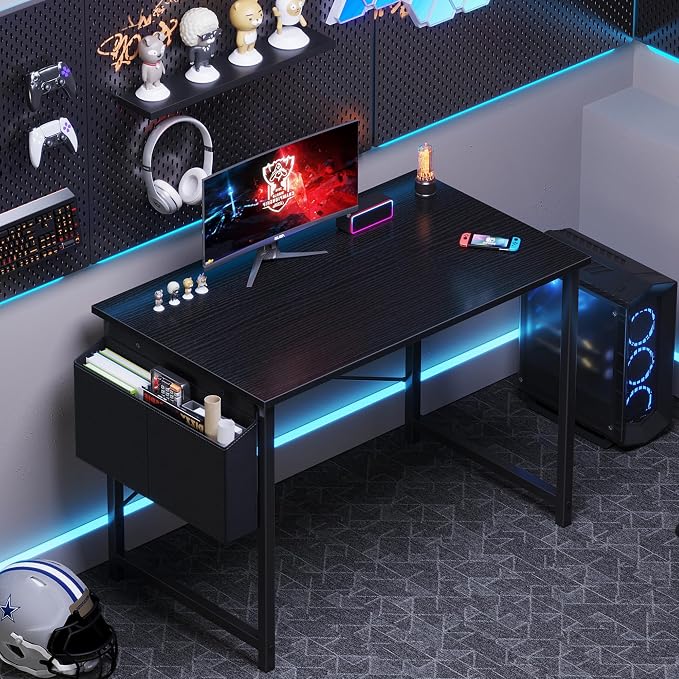 OLIXIS Small Computer Desk, 40 Inch Gaming Desks for Home Office | Writing Study Craft Work Table, Computer Workstation for Bedroom Small Spaces with Storage Bag, Black
