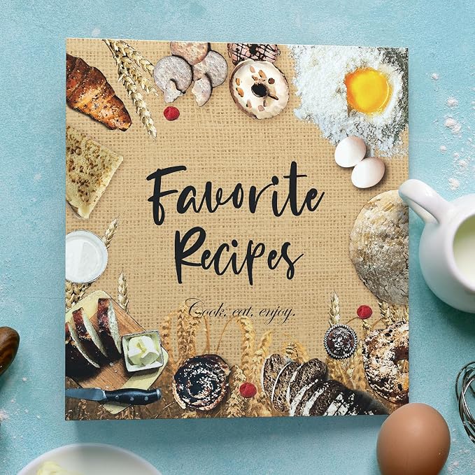 CraftSaints Recipe Binder 8.5x11, 3 Ring DIY Cookbook Kit 12 Dividers & 25 Plastic Sleeves & 25 Recipe Pages & 36 Labels, Recipe Books Binder, Recipe Organizer Binder Kit, Recipe Book (Bakery)