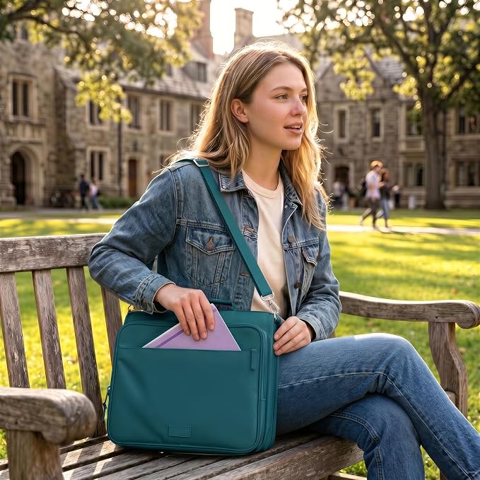 SUNEE Zipper Binder 3 Ring 2-Inch in Dark Teal-Green Features a Shoulder Strap, 13 Inch Laptop Pocket, with Multiple Storage Pockets. Ideal Organizer for Middle School Students