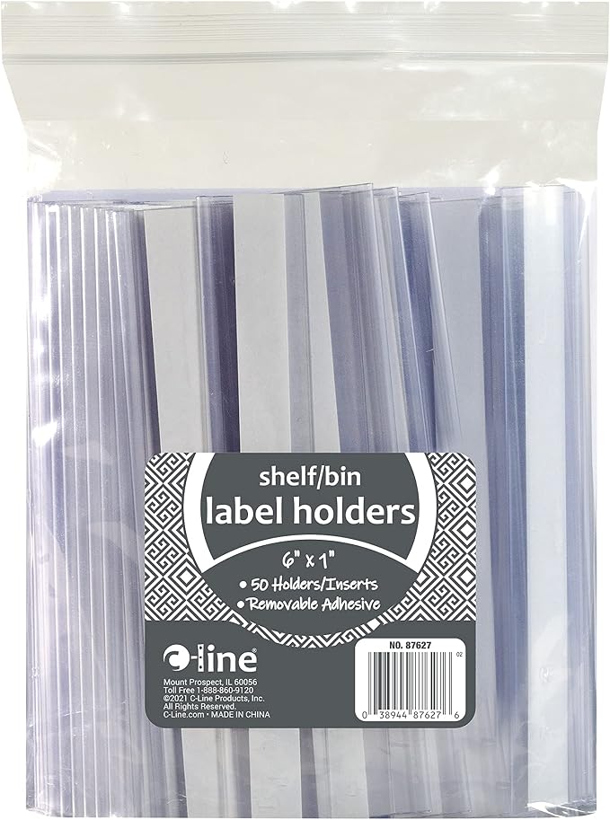 C-Line Self-Adhesive Label Holders, Top Load, 1 X 6, Clear, 50/Pack (Pack of 6)