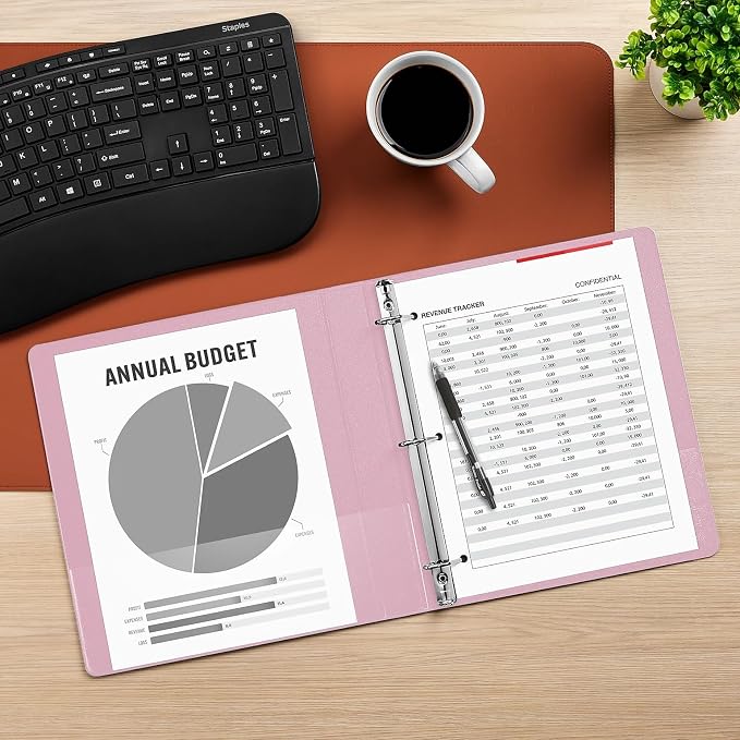 Staples Heavy-Duty 1-Inch 3-Ring View Binder, D-Ring, Light Pink | Durable binder for everyday school and office document organization.
