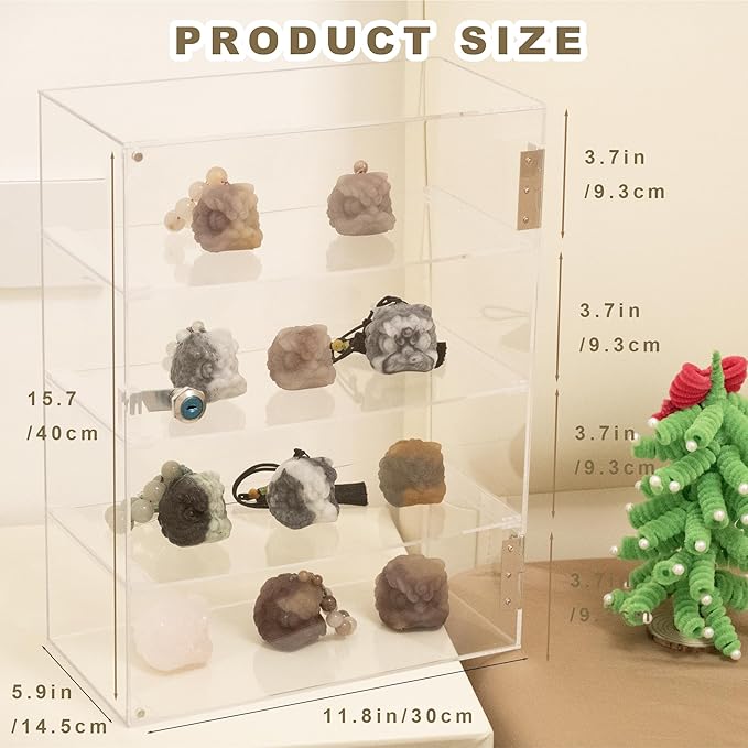 4 Shelf Acrylic Display Case with Lock, Cabinet for Collectibles | Clear lockable countertop showcase, vitrinas para colecciones, small case for figures, jewelry, bobblehead, perfume, knife