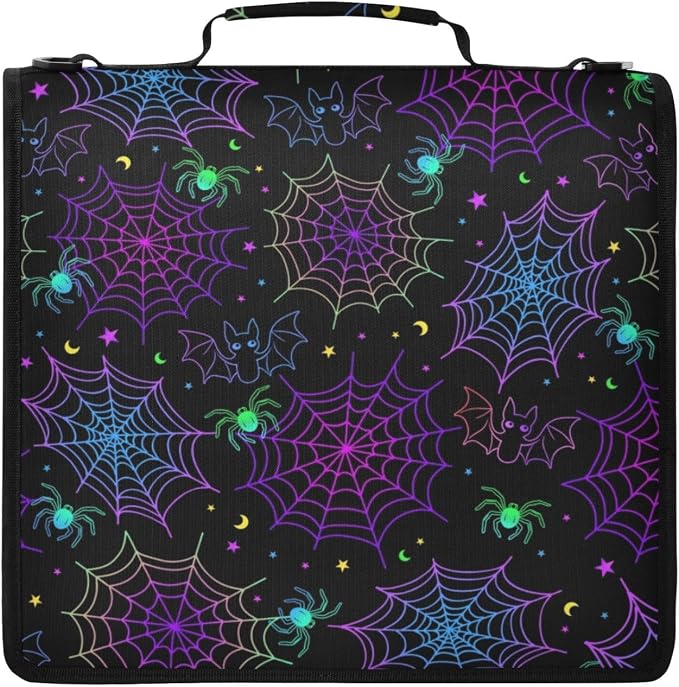 Goth Bat Spider Web Zipper Binder File Organizer Bag 3 D-Ring | with Shoulder Strap, Holds 500 Sheets & 14in Laptop, 3 Ring Binder for Office Supplies