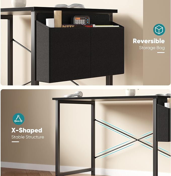 OLIXIS Small Computer Desk, 31 Inch Gaming Desks for Home Office | Writing Study Craft Work Table, Computer Workstation for Bedroom Small Spaces with Storage Bag, Black