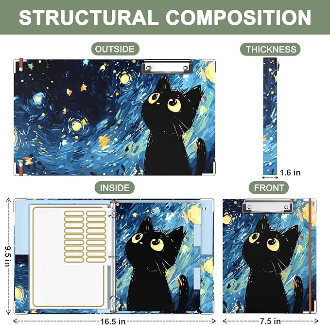 Rouidr Mini 3 Ring Binder with clipboard, 1 inch Round Binder Organizer, 8.5"x5.5" Cute Binder with 5 Dividers Tabs & Clear Sleeves, School Supplies, Office Supplies