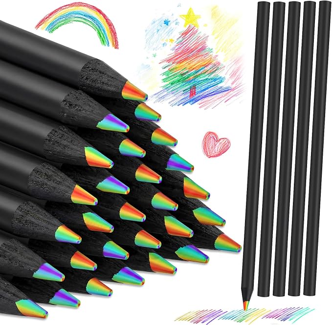 Nezyo 48 Pack Rainbow Colored Pencils Bulk-7 Color in 1 Wooden Rainbow Pencils Colored Pencil Art Supplies for Adults Drawing Coloring Sketching Reward Gifts Stocking Easter Basket Stuffers