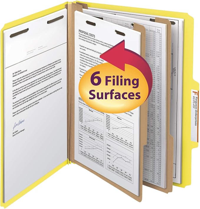Smead Classification File Folder, 2" Expansion, 2/5-Cut Tab, Letter Size, 10 per Box (2 Dividers, Yellow)