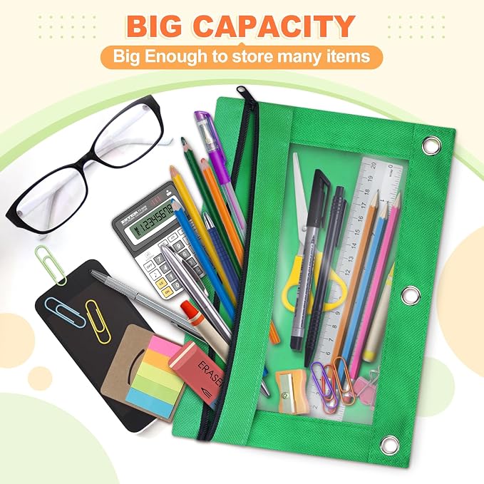 Pencil Pouch for 3 Ring Binder, 100 Pack Pencil Pouches Bulk in 10 Colors | Binder Pencil Pouch with Smooth Zipper, Zipper Pencil Pouches, 3 Ring Binder Pencil Pouches, Clear Window Pencil Case
