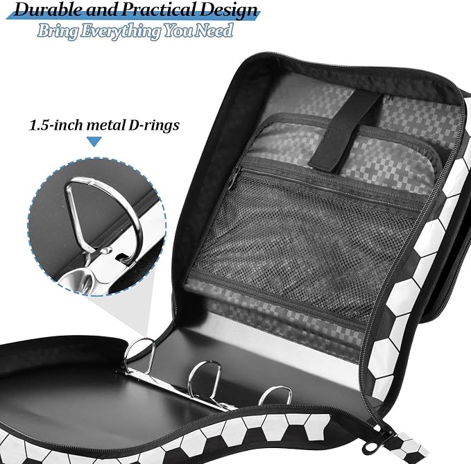 Soccer Ball Binder Bag 3 Ring Zipper with Handle Shoulder Strap | for School Work Office Organizer Storage Case
