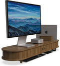 42 Inch Curved Dual Monitor Stand Riser with Storage Desk Shelf | Double Computer Stand with Sliding Doors for 55-72 Inch Cozy Workplace Computer Setup Desk Organizer Toasted Bamboo Color
