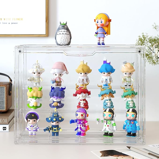 Acrylic Display Case 3 Tiers Clear Figure Display Cases for Collectibles Stackable Large Storage Box with Magnetic Door Dustproof Showcase