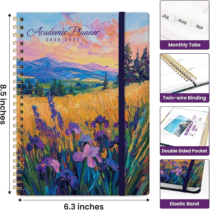 Taja Planner 2026-2027, Jul 2026-Jun 2027 Monthly & Weekly Calendar Planner | 6.3" x 8.5", Hardcover Academic Calendar, Teacher Student Agenda Book with Tabs, School Office Supplies, Golden Meadow
