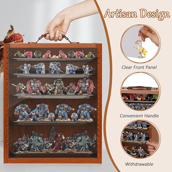 Miniature Carrying Case, Wooden Display Case for Action Figures, Brown | Miniature Storage, Miniature Display Case, Miniatures Transport Case, Display Shelf for Collectibles & Mini Figures