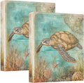 Nautical World Map Vintage Sea Turtle Binder 1.5 Inch Binder with Clipboard&Pockets, Hardcover Binders 3 Ring, Heavy Duty Large File Folder for Office School Supplies - Holds 200 Sheets