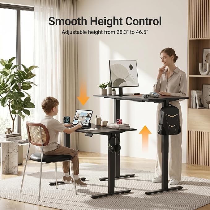 Claiks Electric Height Adjustable Standing Desk, 40x24 Inch, Deep Black | Smooth Height Adjustment, 3 Memory Presets, Cable Management Hub&Hook, Stable Steel Frame, 176lbs Capacity, Easy Assembly