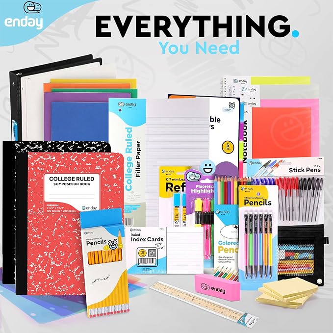 Enday Back to School Supplies High School Kit -87 Piece School Supplies Box