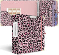 3 Ring Binder 3 Inch, Cute Round Ring Binder with 6 Tab Dividers & Label Stickers, Low Profile Clipboard with Storage, Fashion Binder for School Office Supplies (Pink Leopard)
