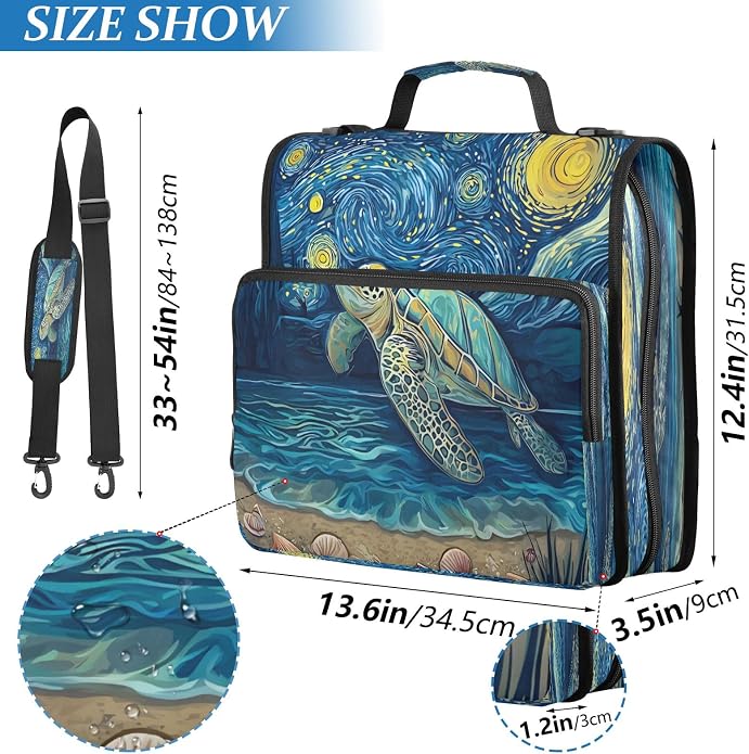 3 Ring Zipper Binder With Shoulder Strap Documents Storage Organizer Green Fire Dragon