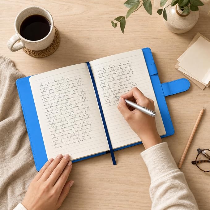 The Amazing Office Dragonfly Heart Refillable Journal, Light Blue Faux Leather, 200 Lined Pages, 5.75x8.5 Inch Notebook with Magnetic Clasp and Pen Holder, Writing Diary for Women and Men