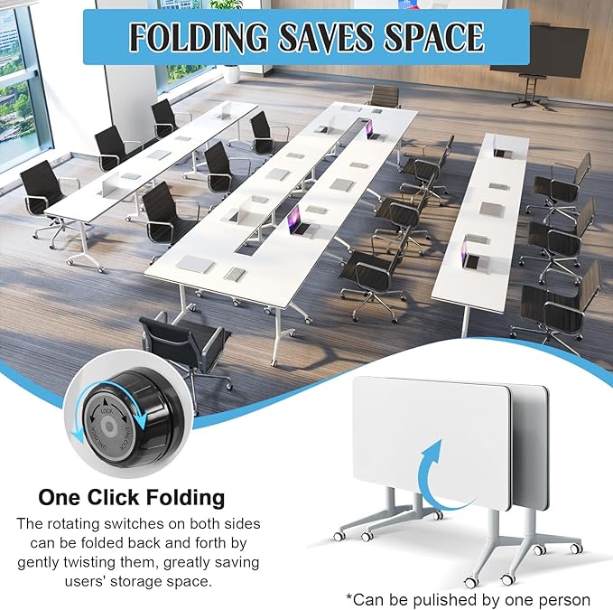 JEHUJD Conference Table,55.1''Folding Conference Room Table for 4-12 People,Mobile Flip Top MeetingTraining Table with Different Coulor and Styles for Offices, Classrooms,Meeting Room (4, A)