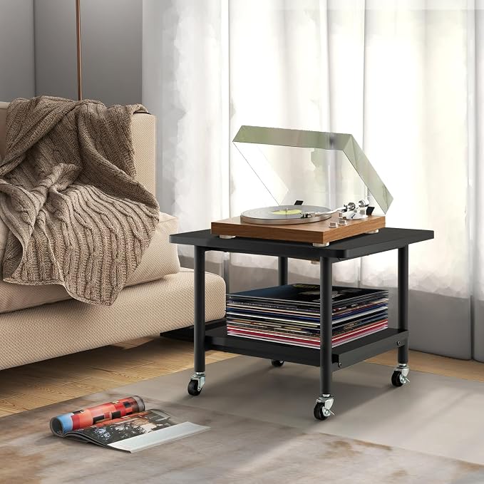 Tangkula Printer Stand with Storage, Under Desk Printer Table with 4 Wheels & Locking Mechanism, 2-Tier Rolling End Table Storage Rack for Bedroom, Living Room, Study