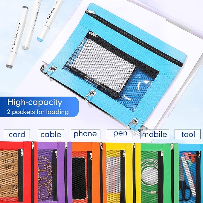 Leelosp 60 Pack Pencil Pouch for 3 Ring Binder,Classic Color | Bulk Mesh Zipper Binder Pouches Pencil Boxes for Classroom Pencils Case Bags for Storing School Students Teacher Supplies