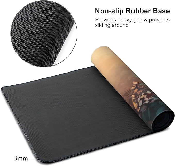 Floral Aesthetic Azalea Gaming Mouse Pad, Earth Tone Dreamy Desk Mat with Anti-Slip Base & Stitched Edges, Office Supplies & Desk Decor for Women, 35.4" x 15.7" in Home Office Essentials