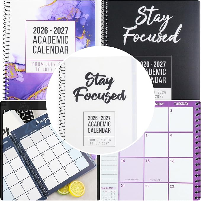 RE-FOCUS THE CREATIVE OFFICE, 2026-2027 Academic Calendar, Monthly and Weekly Views with Time Slots, To-Do List (Black)
