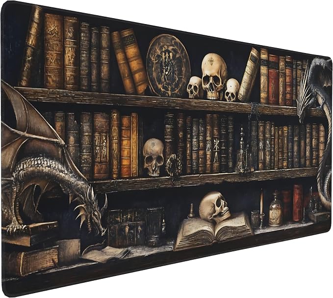 Aesthetic Dragon Gaming Mouse Pad, Earth Tone Gothic Desk Mat with Anti-Slip Base & Stitched Edges, Computer Keyboard & Laptop Pad, 35.4" x 15.7" in in Workstation Accessories