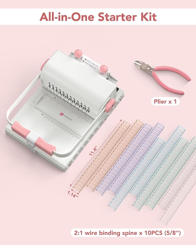 Binding Machine Hole Pitch 2:1 - Portable Book Binding Kit with 10PCS 5/8'' Binding Wires & Plier, for DIY Notebooks, Albums, Journals, and Calendars – Circle Holes, 20 Sheet Punch Capacity