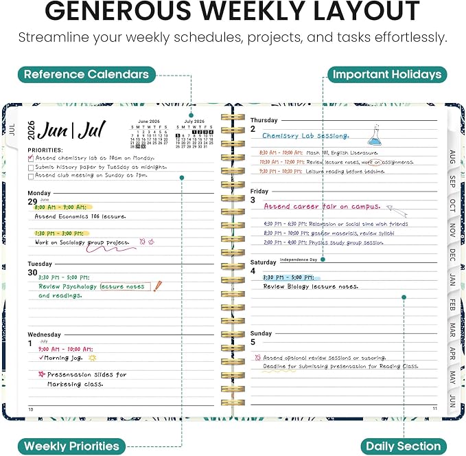 Taja Planner 2026-2027, Jul 2026-Jun 2027 Monthly & Weekly Calendar Planner | 6.3" x 8.5", Hardcover Academic Calendar, Teacher Student Agenda Book with Tabs, School Office Supplies, Octopus Drift