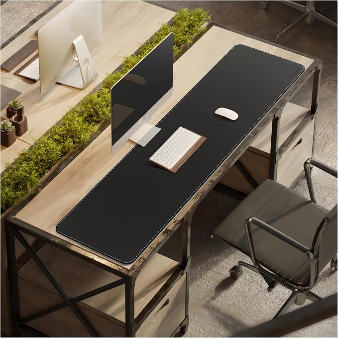 CENNBIE Leather Desk Mat Protector, 59" x 16"Desk Mat on top of desks | Premium Stitched Edges Resist Wear. Waterproof, Non-Slip & Easy To Clean. Protects Desk From Scratches. For Office & Home.