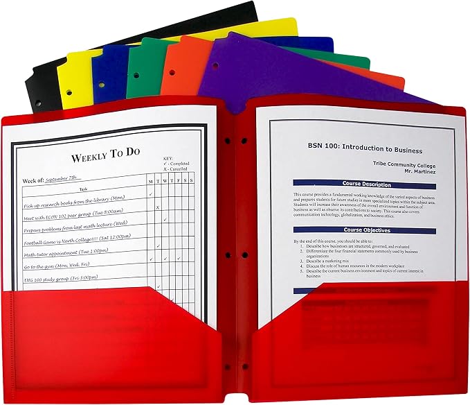 C-Line Two-Pocket Heavyweight Poly Portfolio with 3-Hole Punch, Assorted Colors, Box of 36 (33930-36)