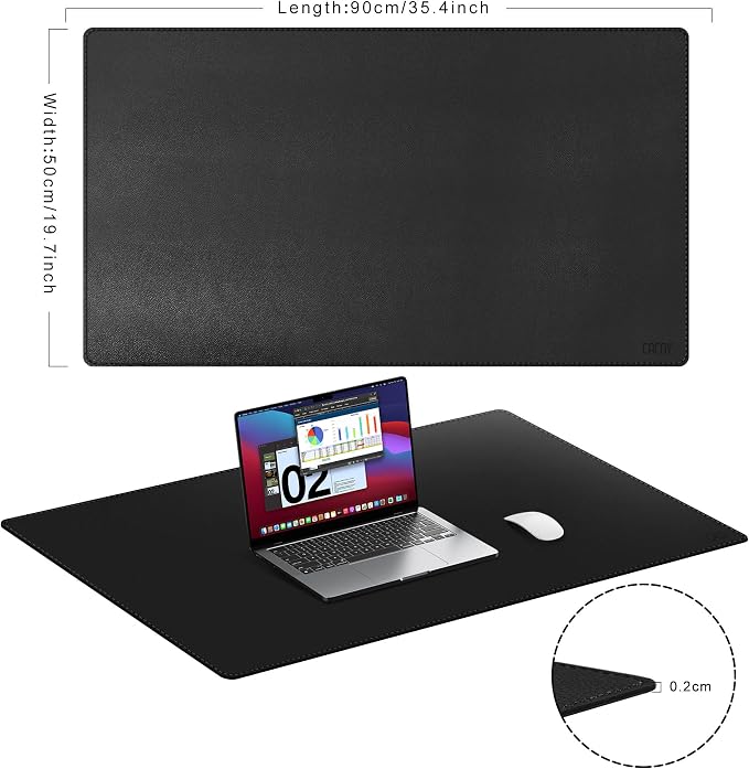 Cacoy 36"x20" XXL Leather Desk Mat Black, Waterproof Desk Blotter Protector | PU Leather Desk Pad Blotter Water-resistant Desk Protector Mat Large Computer Mouse Pad Non-Slip Office Desk Matt for Desktop