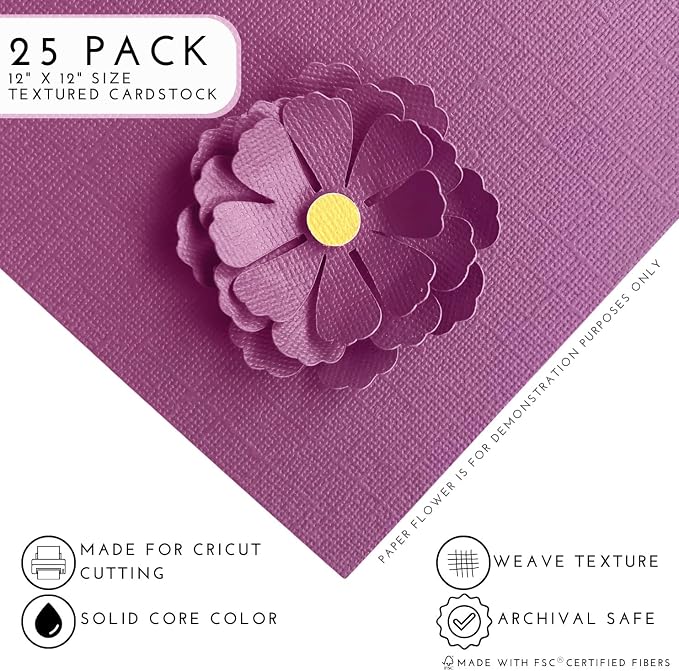 Spring Crocus—12x12 Textured Cardstock | 80lb Textured Purple Scrapbook Paper | Premium Cardstock for Cricut Cutting | 25 Sheets