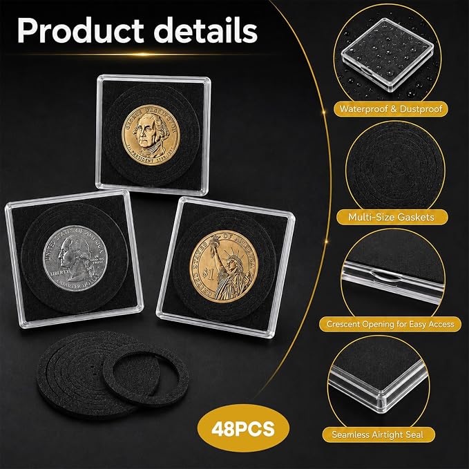 48 Pcs Plastic Coin Holders with 5 Sizes Adjustable Silver Dollar Coin Holder Capsule Protectors Snap Holders Silver Dollar Protection Cases for Collection Supplies Storage Display （20-40mm）