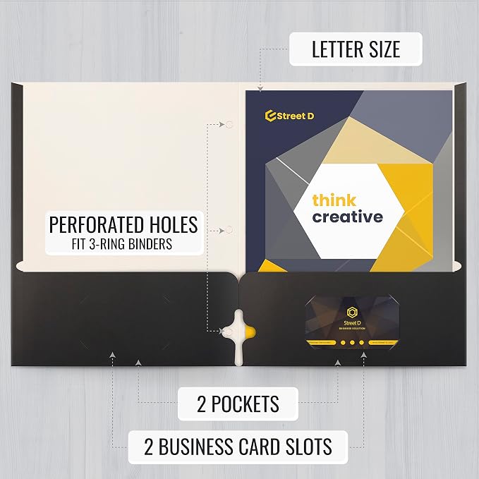 Better Office Products Two Pocket Portfolio Folders, 50-Pack, Black, Letter Size Paper Folders, 50 Pieces, Black