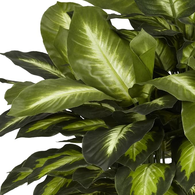 Nearly Natural 24 in Artificial Golden Dieffenbachia Plant with Pot | Variegated Foliage Silk Plant, Modern Hexagon Planter, Maintenance-Free Indoor Faux Greenery, Room Decor