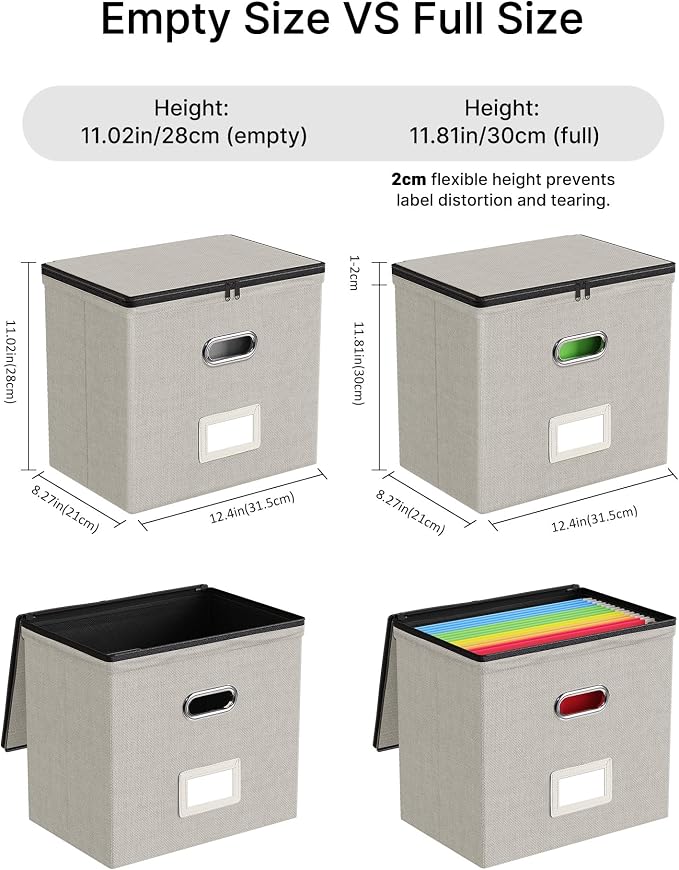 Oterri File Box Small 1-Pack Mesh Pockets Hanging Organizer for Letter-Size | Dustproof Lid. 3 Mesh Pockets. Collapsible Scratch-Resistant GRS Linen. Slide Rails. Office, Home, Dorm