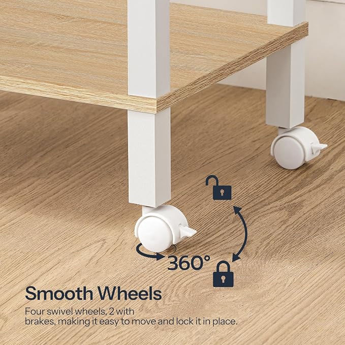 HOOBRO 2-Tier Printer Stand with Charging Station, Under Desk Printer Table, Printer Cart with Storage Shelves, Shelf for Small Spaces, for Home Office, Natural WN38UPS01