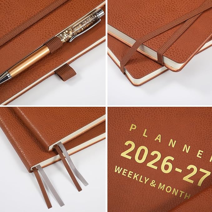 Planner 2026-2027 - 2026-2027 Planner Weekly and Monthly, 8.5" x 11", July 2026 - June 2027, Faux Leather Cover, Pen Holder, Pocket, 25 Notes Pages, A4 Premium Paper - Brown