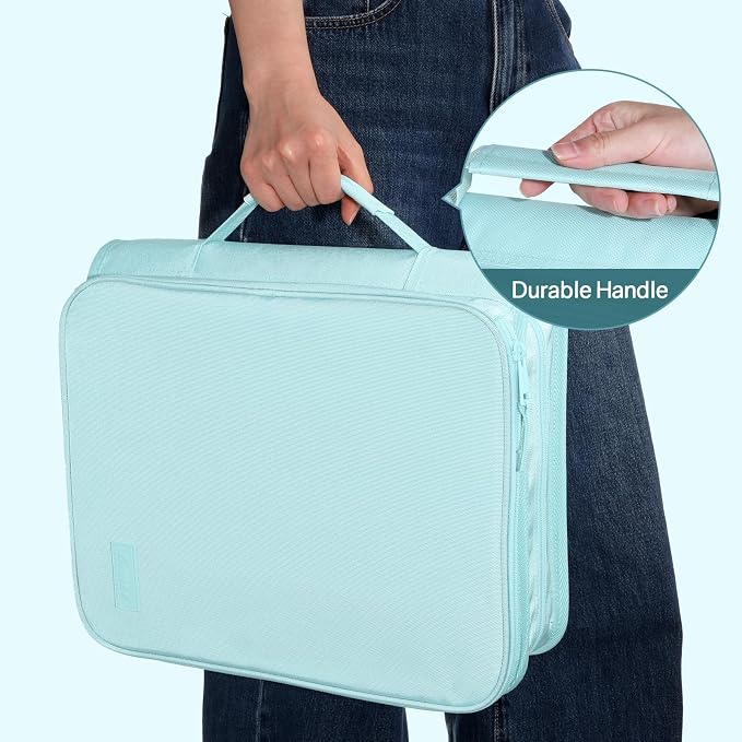SUNEE Zippered Binder Bag with Handle, 2-Inch 3-Ring O-Ring, 500-Sheet Capacity, Includes Zip Pocket, 5-Tab Expanding File Folder, Multi-Pocket Organizer Binder for Middle School, Sky Blue